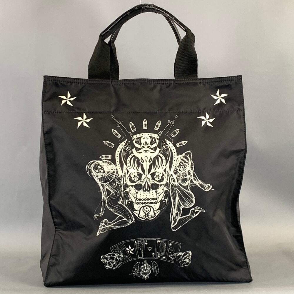 GIVENCHY Black White Skull Nylon Tote Handbag